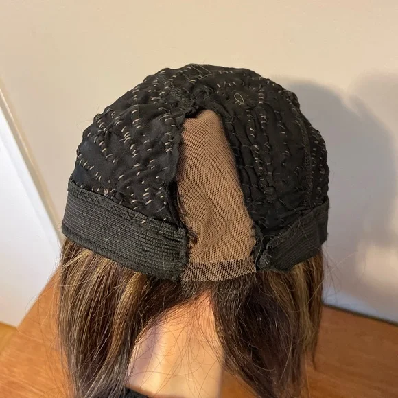 Human Hair Lace Front Part Wig Wig - Brown Brunette w/ Blonde Highlights - Picture 8 of 14